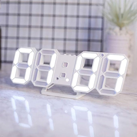 3D Wall Led Alarm Digital Clock White Number Time Clock with Automatic Brightness Adjustable