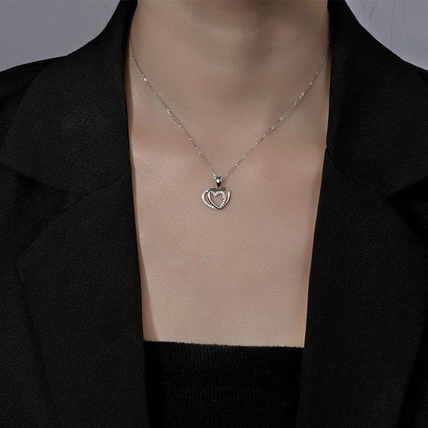 925 Sterling Silver Double Heart-shaped Necklace For Women Summer - Souq Al Arab