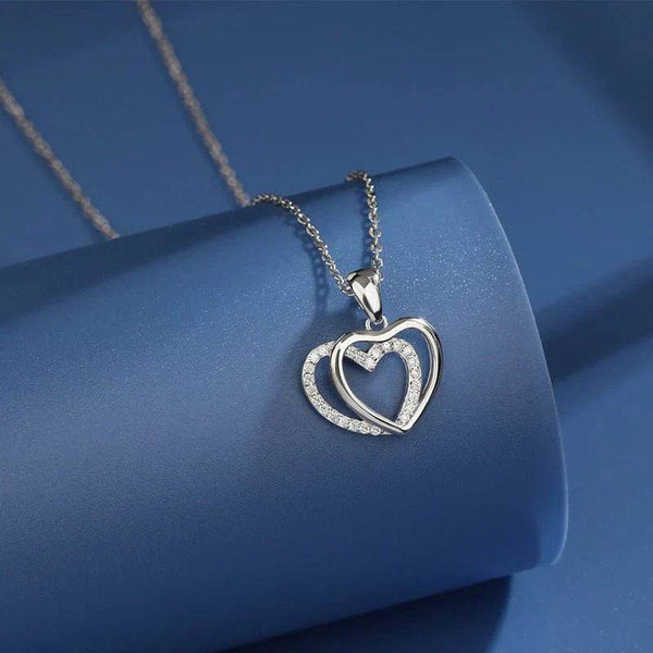 925 Sterling Silver Double Heart-shaped Necklace For Women Summer - Souq Al Arab