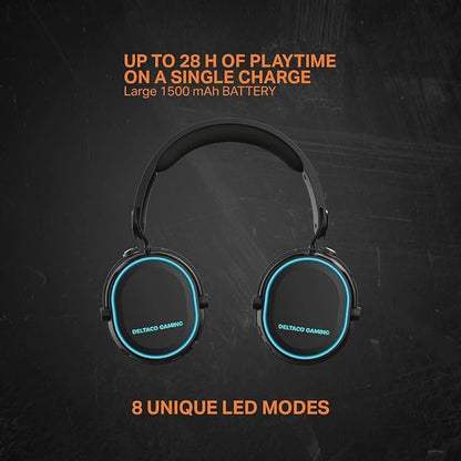 Deltaco Gaming DH420 Wireless gaming headset, RGB, USB-C, Bl
