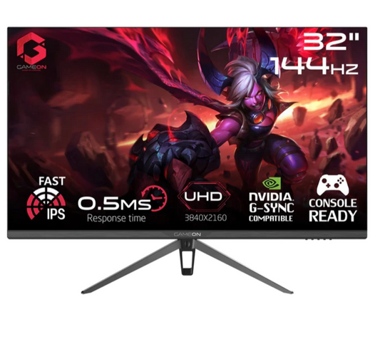 GAMEON GOP32UHD144IPS 32" UHD, 144Hz 1ms (3840x2160) 4K Flat IPS 90W HDMI 2.1 Gaming Monitor With (USB Type-C) G-Sync & FreeSync (Support PS5)
