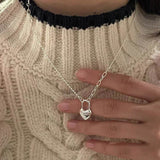 Women's Double-Layer Chain Heart-Shape Lock Necklace S925 Sterling Silver - Souq Al Arab