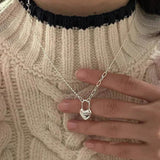 Women's Double-Layer Chain Heart-Shape Lock Necklace S925 Sterling Silver - Souq Al Arab