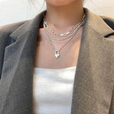 Women's Double-Layer Chain Heart-Shape Lock Necklace S925 Sterling Silver - Souq Al Arab