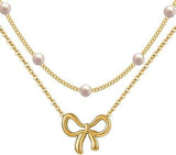 Women's Minimalist And Versatile Pearl Bow Necklace Fashion Jewelry - Souq Al Arab